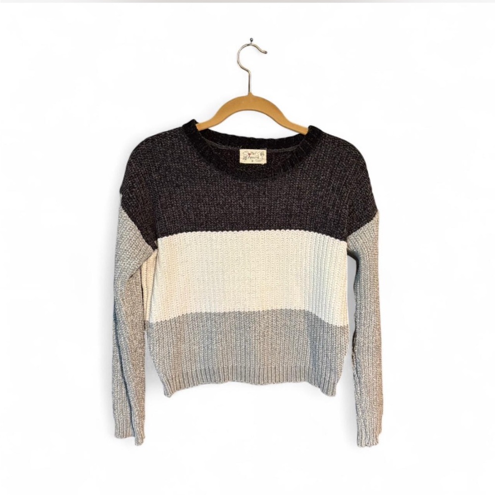 Poof Apparel! Black and Cream Crew Neck Sweater